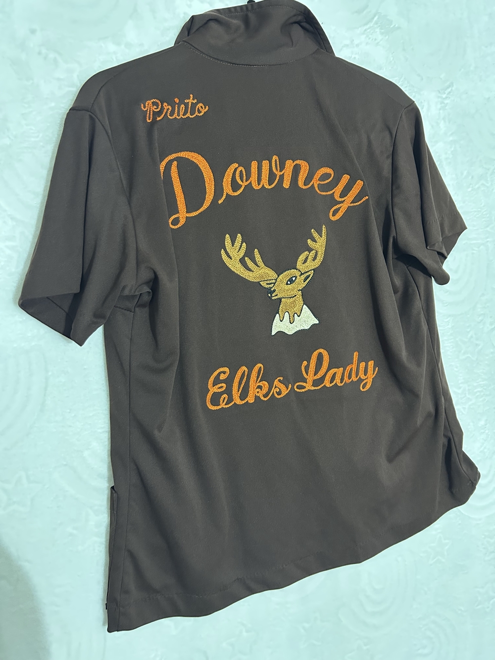 Downey Elks Lady Embroidered Men's Shirt - Brown with Orange Personalized Vintag